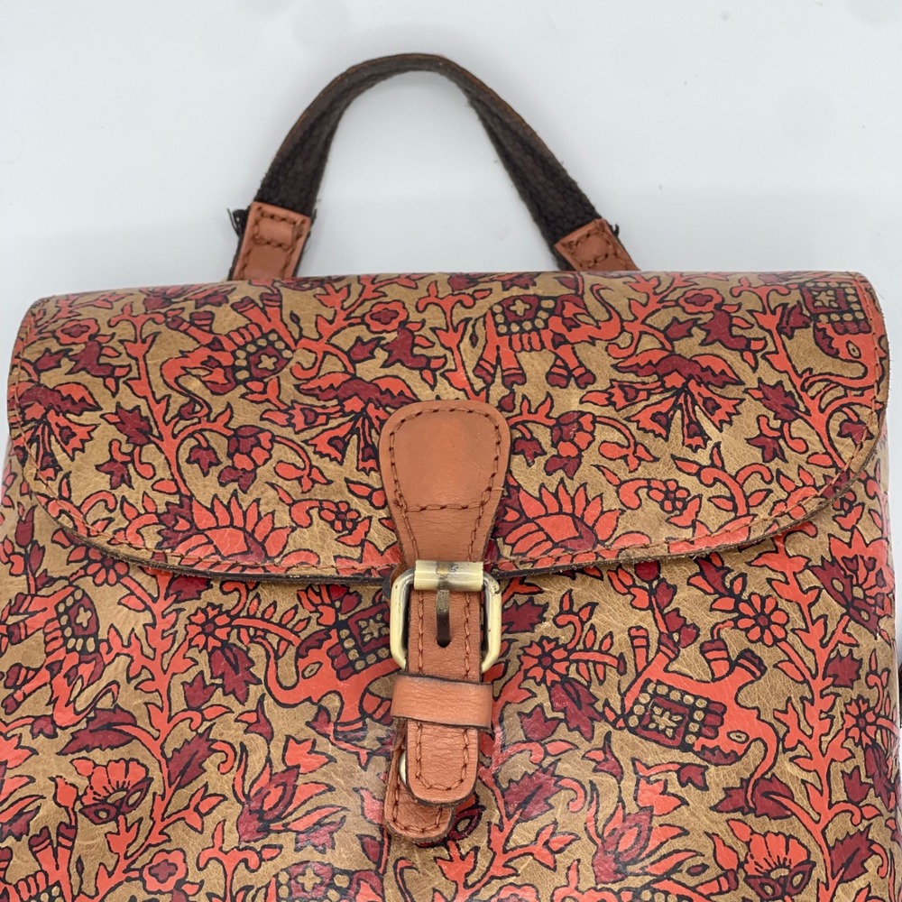 Patricia Nash Leather Mini Backpack Red Floral Elephant Print Boho Buckle Bag